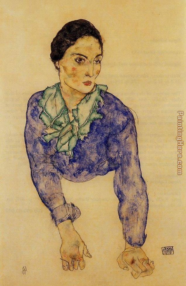 Portrait of a Woman with Blue and Green Scarf painting - Egon Schiele Portrait of a Woman with Blue and Green Scarf art painting